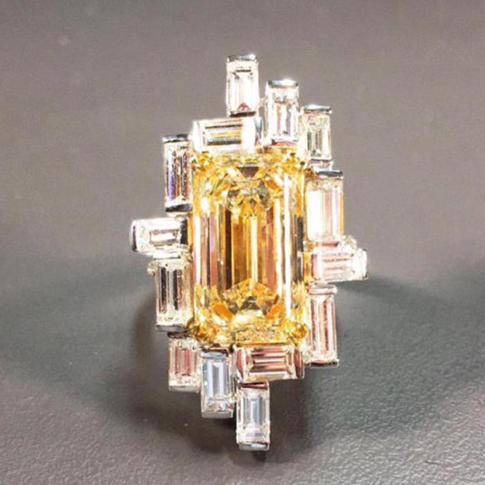 Irregular square diamond zircon ring super shiny Ruili magazine style