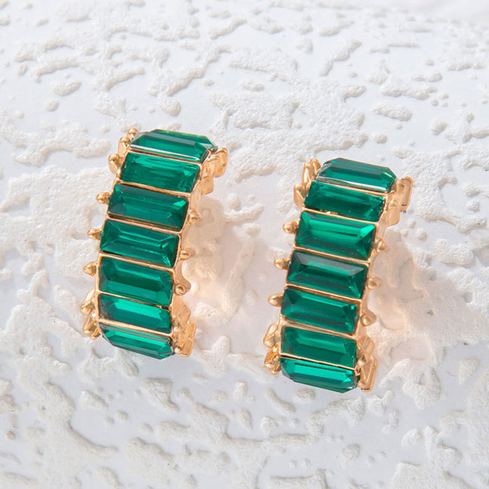 Vintage emerald diamond C-shaped earrings, elegant and simple earrings