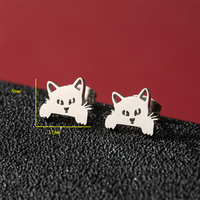 Pet Cat Stainless Steel Stud Earrings - Cute and Playful Animal Jewelry for Everyday Wear