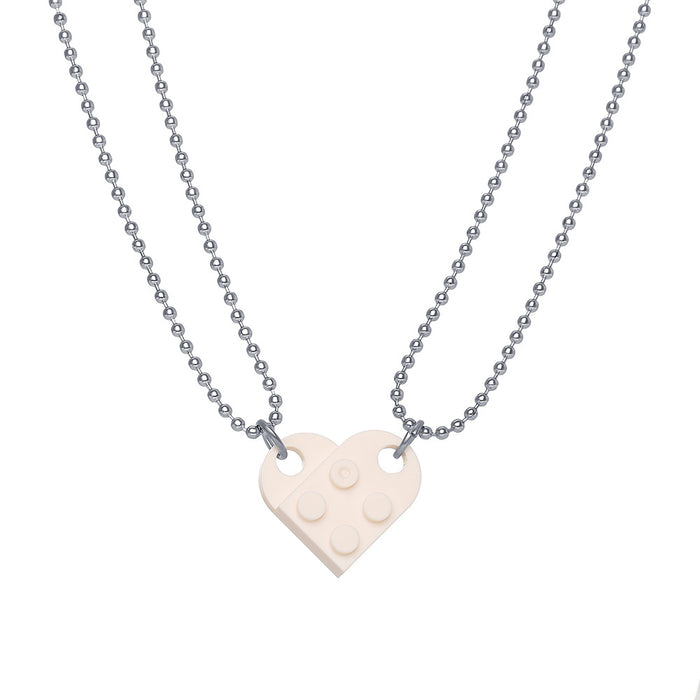 Alloy Building Block Style Heart Necklace - wallojewerly 