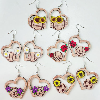 Wooden Love Football Earrings