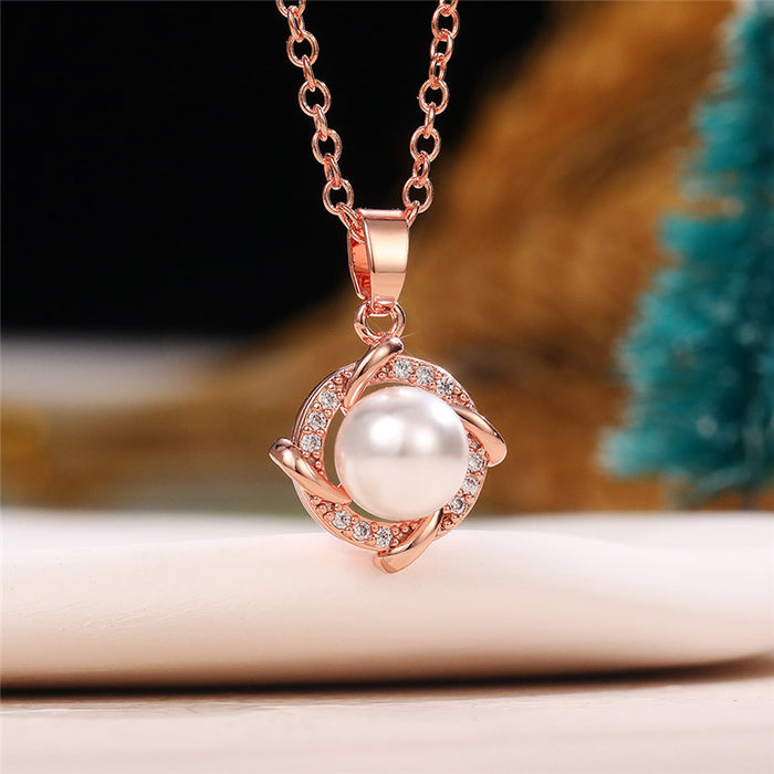 Windmill Pearl Pendant Rose Gold Clavicle Necklace for Women