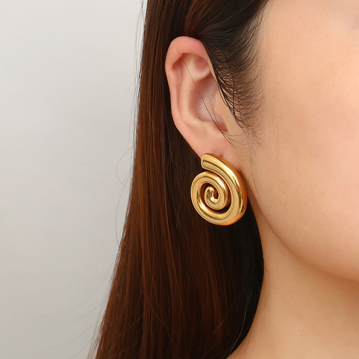 Pendientes de hilo giratorio de acero inoxidable en oro de 18 quilates para mujer