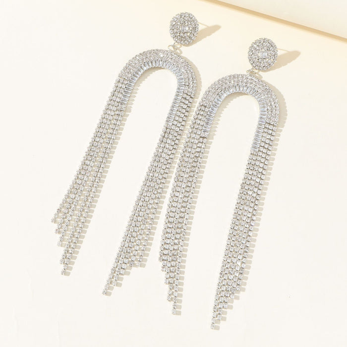 Exaggerated Rhinestone Hoop Earrings - Bold Long Dangles for a Modern Look