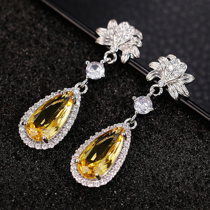 Long teardrop pear-shaped flower earrings simulated yellow diamond earrings