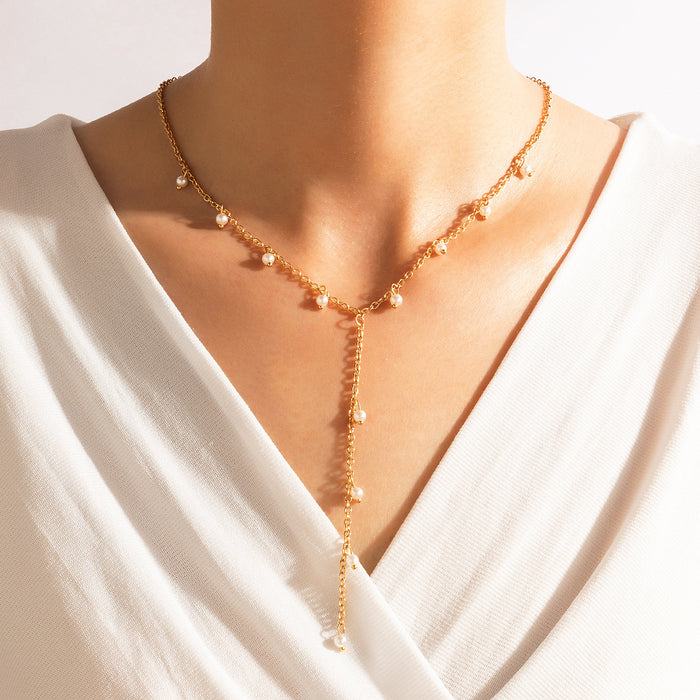 Elegant Pearl Choker Necklace – Long Sweater Chain