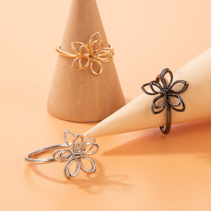 Three-dimensional flower hollow ring three-piece set simple geometric flower combination