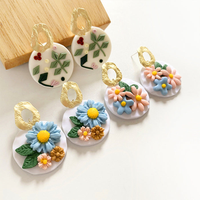 Handmade Flower Clay Earrings - Vintage Sunflower and Daisy Design