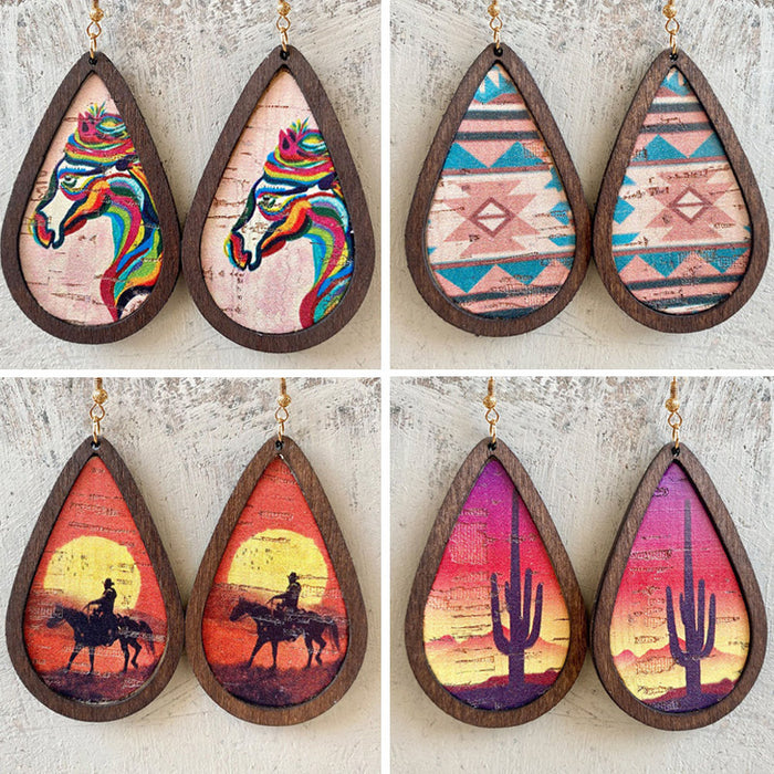 Painted picture wooden earrings