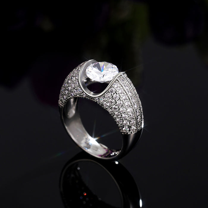 Exquisito anillo de compromiso con circonitas tachonadas para mujer, joyería nupcial transfronteriza