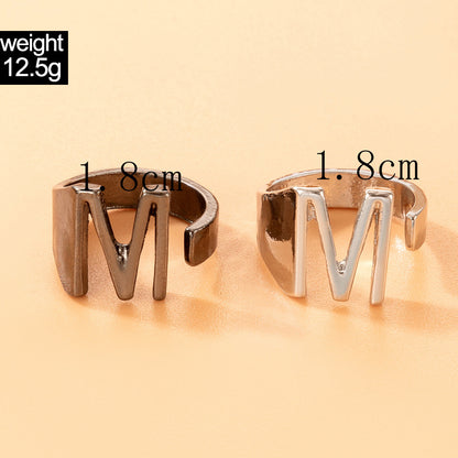 M letter creative open adjustable ring