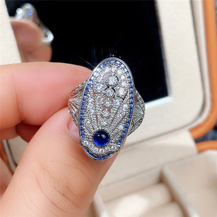 Vintage hollow palace style royal blue ring wedding anniversary gift