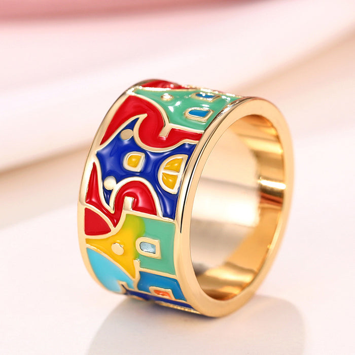 Colored enamel dripping oil splicing ring new style personality women's ring