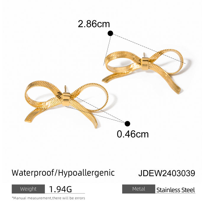 18K Gold Stainless Steel Bow Earrings - Simple Small Titanium Steel Studs for Women