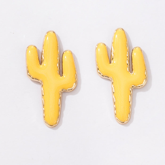 Yellow oil drop earrings geometric cactus stud earrings