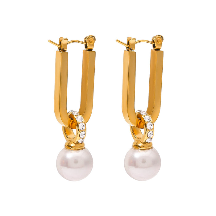 Stainless steel pearl earrings zircon ear studs 18K gold titanium steel ear buckles