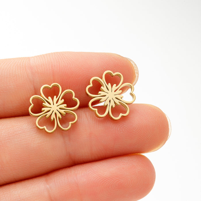 Flower earrings, French retro stainless steel female models elegant niche temperament simple small fresh earrings wholesale