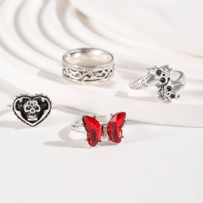 Metal Sweet Cool Skull Diamond Four-Piece Ring Set