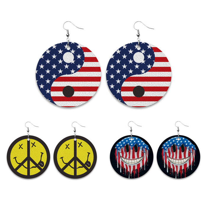 Independence Day Earrings with Peace Sign and Smiley Face for Holiday Gifts