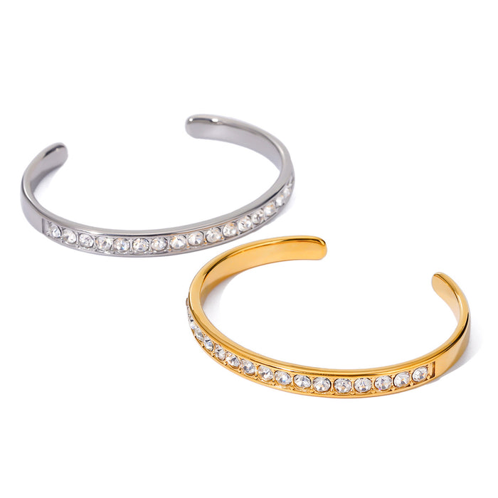 18K Gold Plated Stainless Steel White Zircon Open Cuff Bracelet - Summer Vacation Jewelry