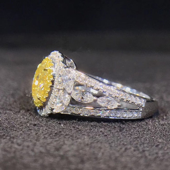 Hollow yellow diamond zircon ring bride wedding jewelry