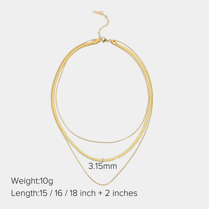 European Style Three-Layer Snake Chain Necklace - Fashionable 14K Gold-Plated Stainless Steel for Women