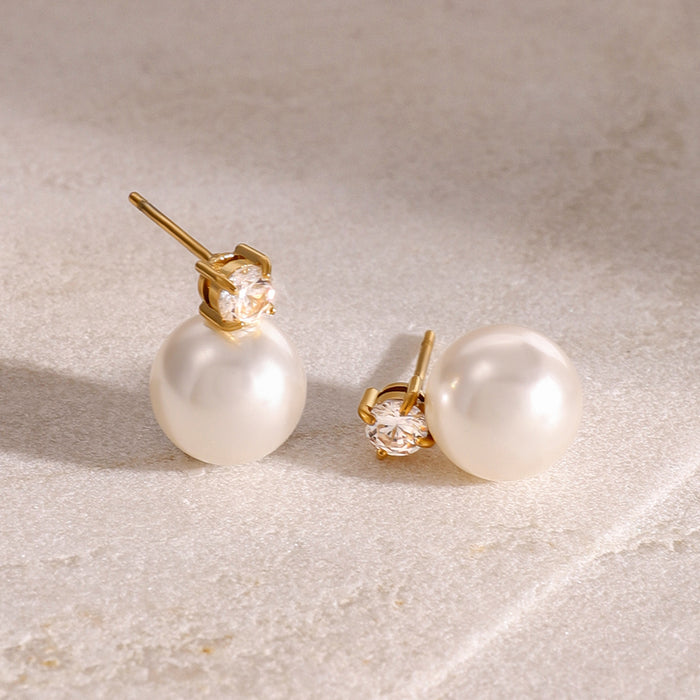 Stainless steel pearl earrings 18K gold non-fading earrings