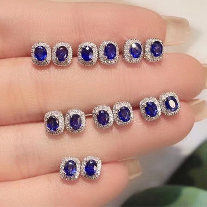 French elegant oval royal blue zircon earrings