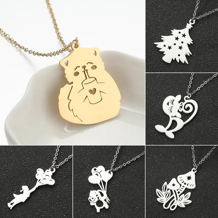 Eyelash cat mushroom balloon pendant necklace, Christmas tree elephant fashion clavicle chain wholesale