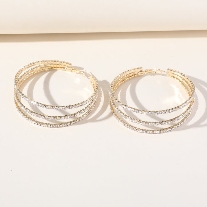 Exaggerated Triple Layer Zircon Hoop Earrings - S925 Silver Statement Earrings for Women