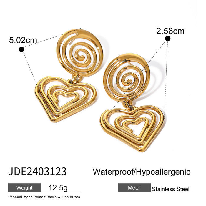 18K Gold Stainless Steel Heart Stud Earrings - High-End Design Jewelry