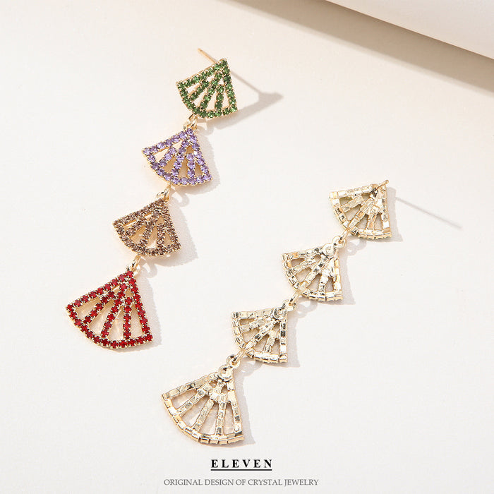 Popular Geometric Tassel Earrings - Multi-Color Rhinestone Jewelry for Women