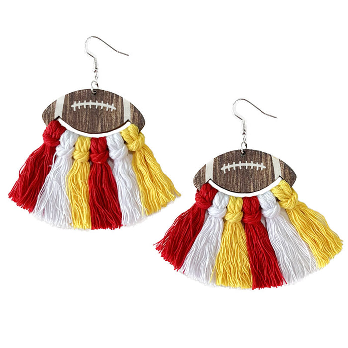 Sports Themed Woven Tassel Wooden Earrings for American Football Cheerleaders