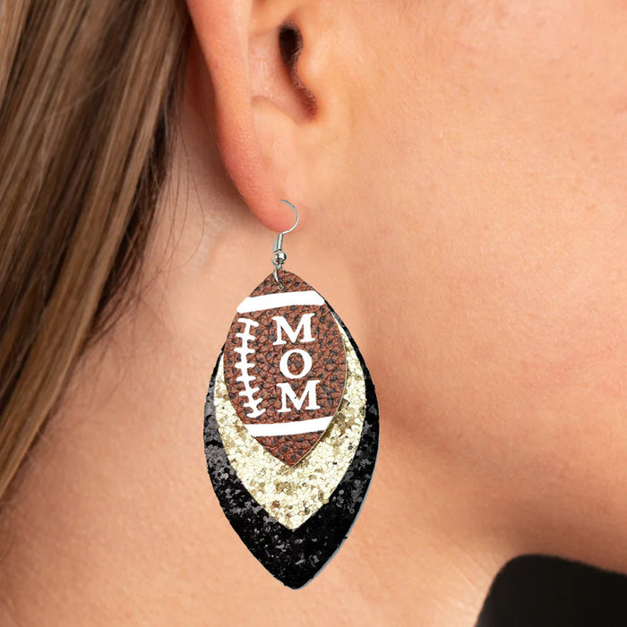 Football Mom Glitter Leather Earrings with Cheerleader Design