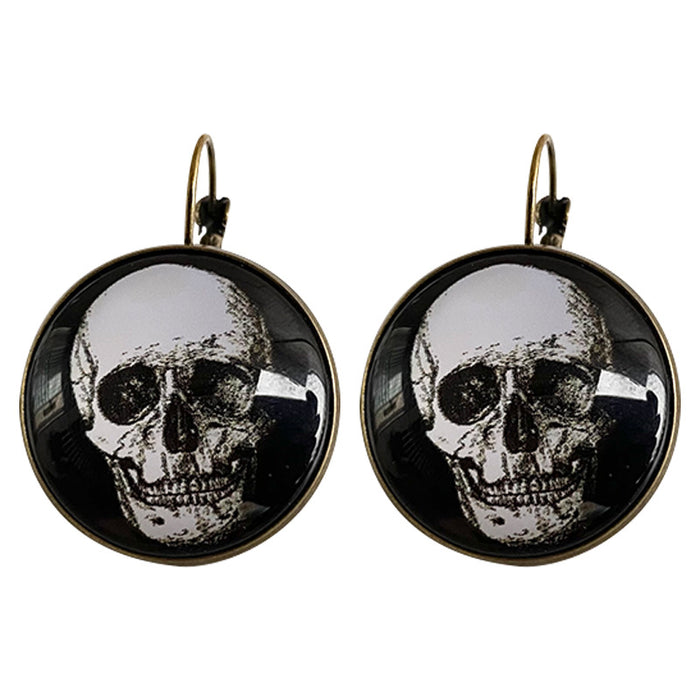 Vintage Glass Skull and Bat Earrings with Halloween Gothic Style