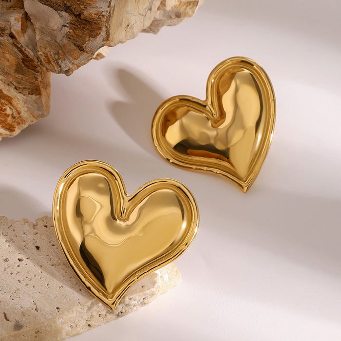 Stainless steel heart earrings 18K gold titanium steel earrings