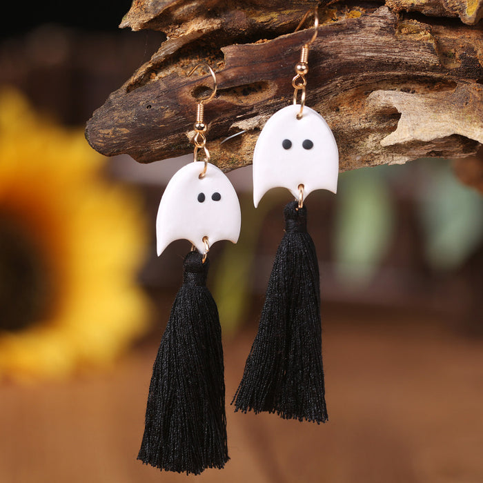 Halloween Skull and Pumpkin Tassel Clay Earrings - Bold and Original Design