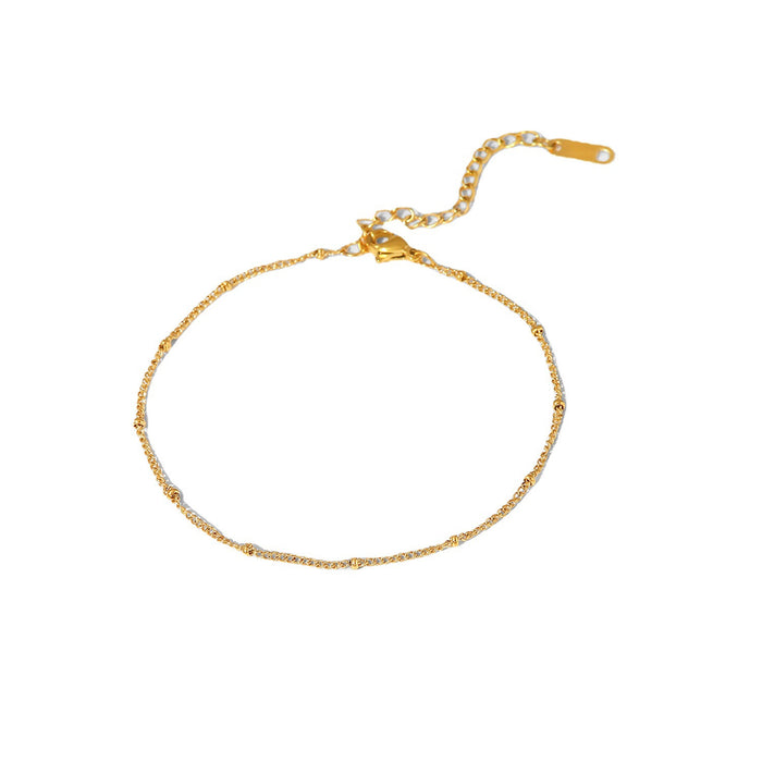 18K Gold Plated Titanium Steel Anklet - Fine Round Bead Chain Fashion Jewelry for Women