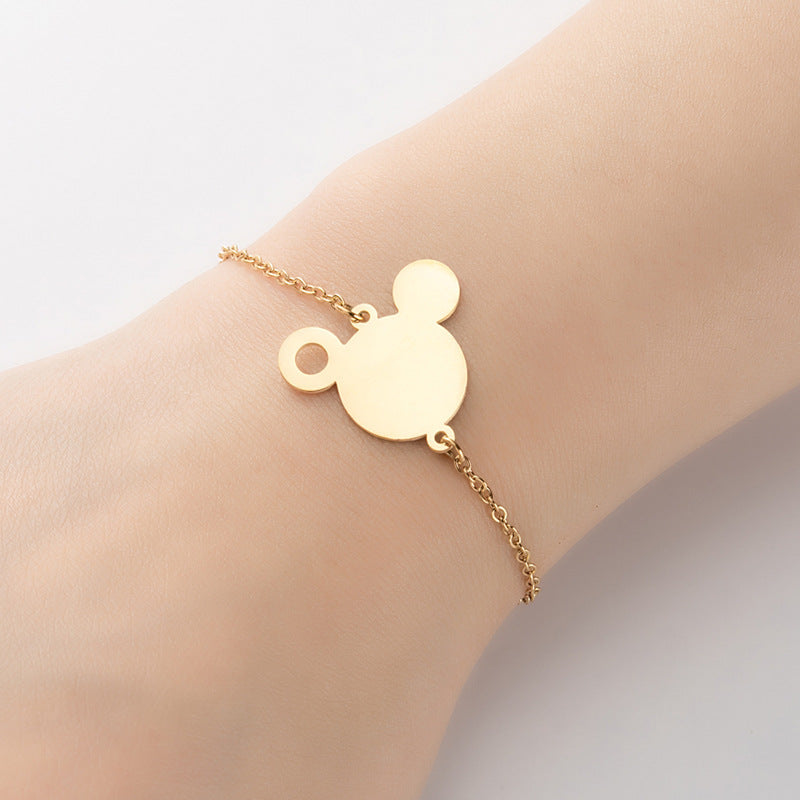 Mouse head double peach heart airplane bracelet, European and American geometric hollow jewelry wholesale