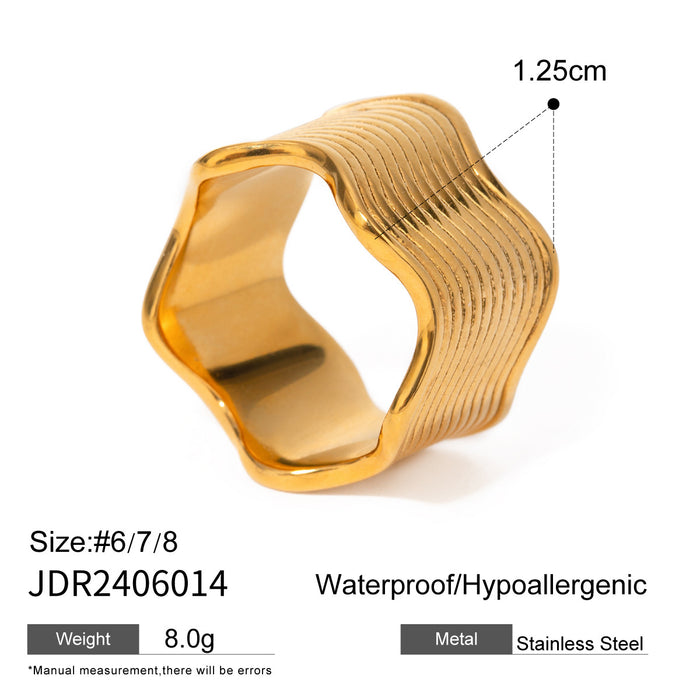 Stainless steel wide wave plated ring