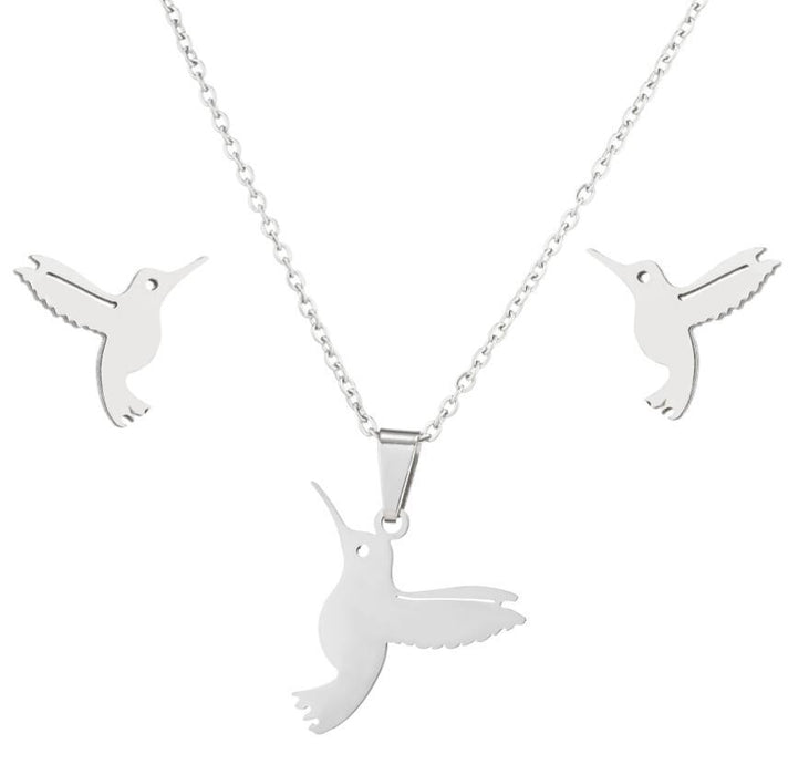 Bird pigeon pendant necklace earrings set, cute small animal stainless steel jewelry 2022 new