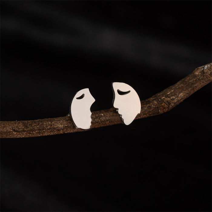 Asymmetric Face Stainless Steel Stud Earrings - Artistic and Unique Jewelry