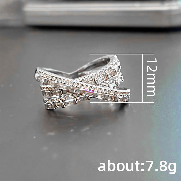 Anillo cruzado multicapa personalizado, anillo de unión con temperamento de circonita con microincrustaciones