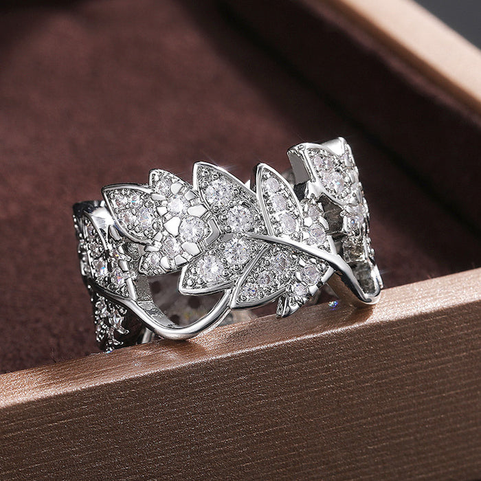 Creative vine leaf women's zircon ring fashion party jewelry