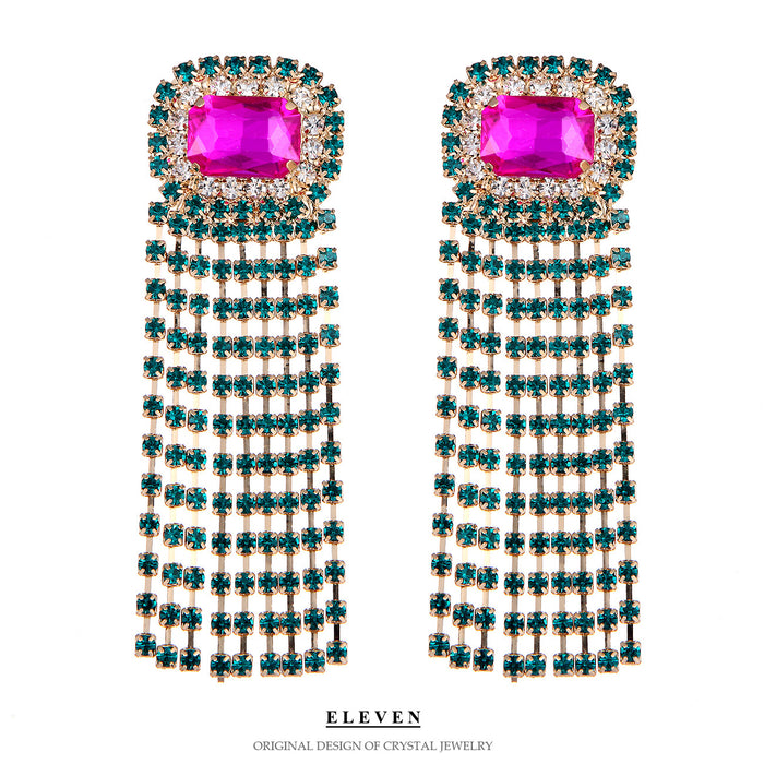 Luxury Zircon Tassel Earrings - Geometric Dangles for Evening Gowns