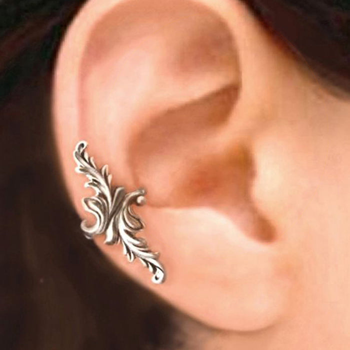 Patterned luxury earrings for non-pierced ears, plant ear clips