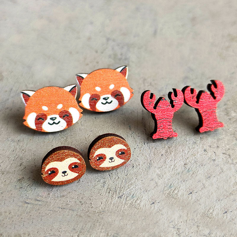 Wooden red panda earrings