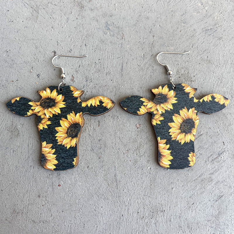 Wooden patriotic cow earrings