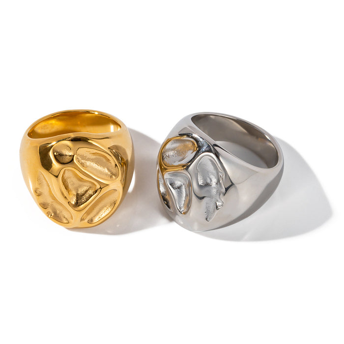 Textured 18K Gold Plated Stainless Steel Ring - Elegant and Modern