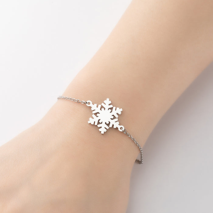 Stainless steel snowflake feather bracelet, Korean cute winter jewelry wholesale